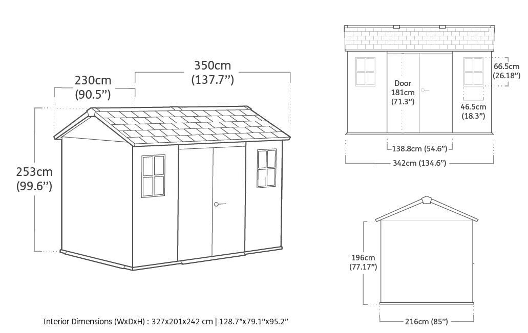 Oakland  11x7.5 Gartenhaus - 350x230x253cm - Graubraun