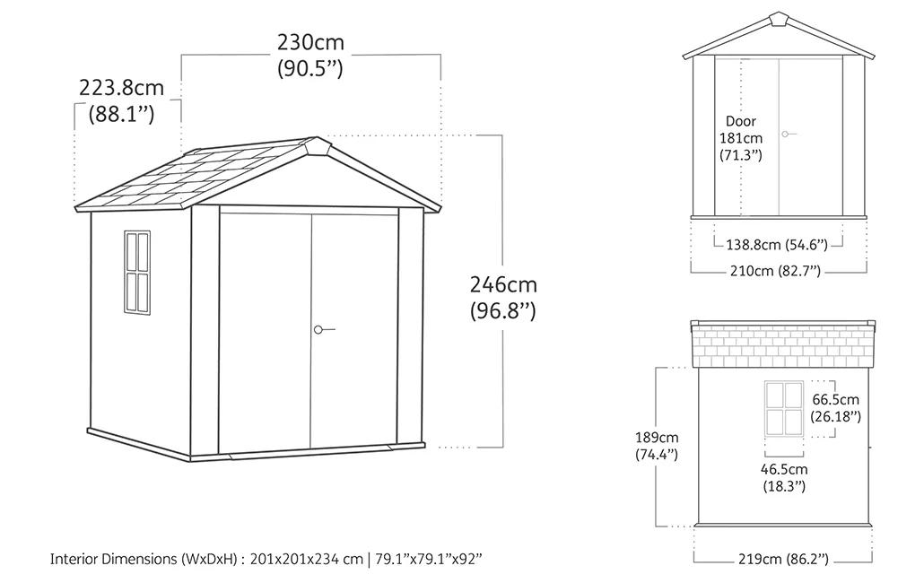 Newton Plus 7.5x7 Gartenhaus - 223x230x246cm - Grau