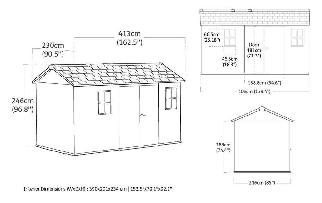 Newton Plus 7.5x13 Gartenhaus - 230x413x246cm - Grau