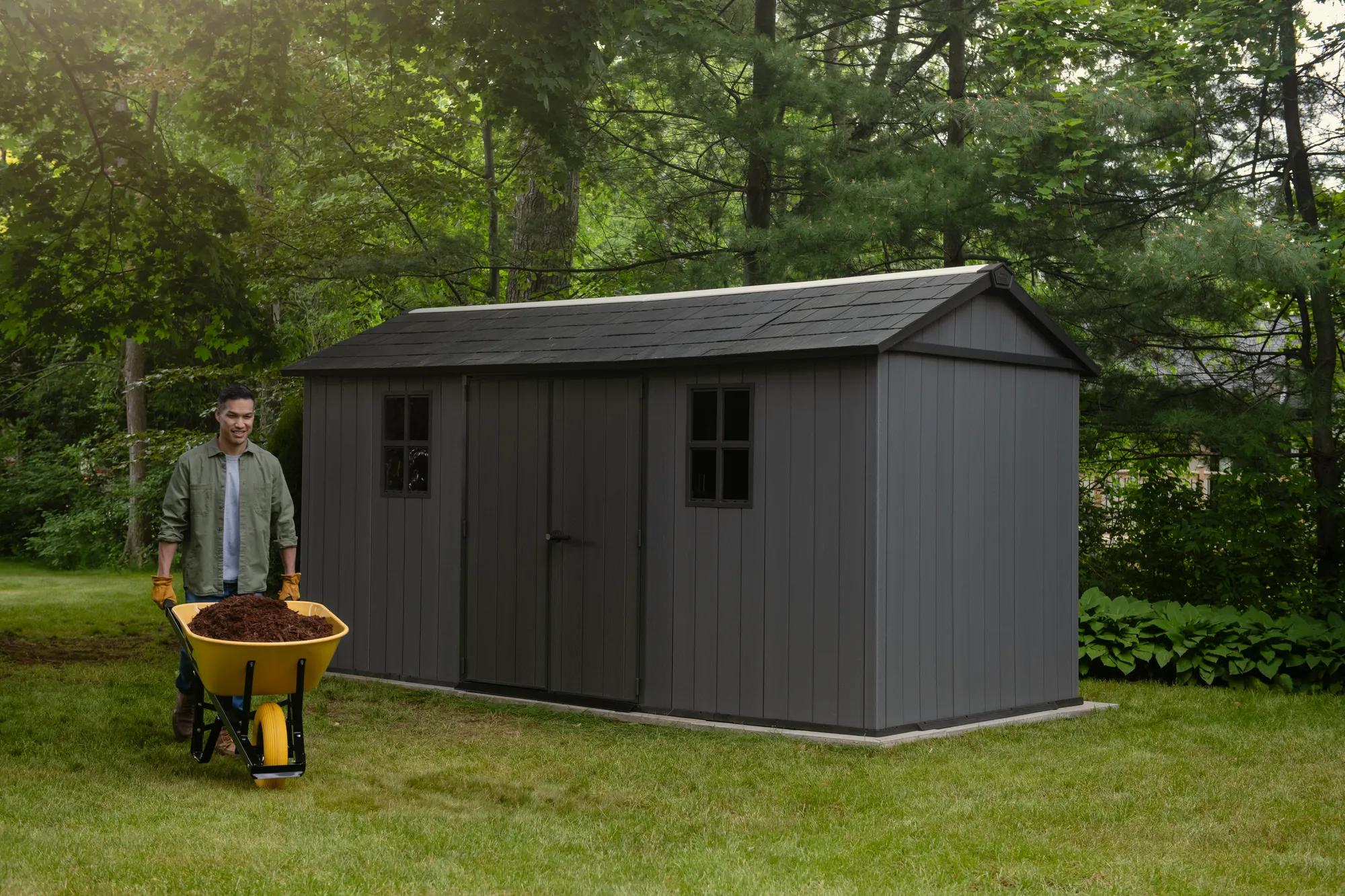 Newton Plus 7.5x15 Gartenhaus - 230x476x246cm - Grau