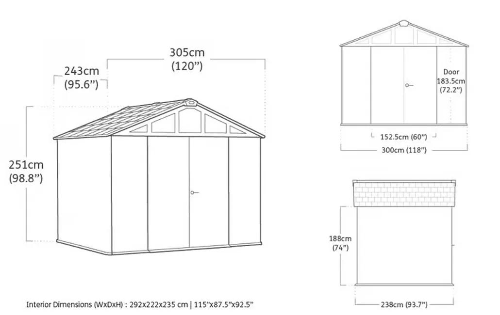Stronghold 10x8 Gartenhaus - 305x243x251cm  - Grau