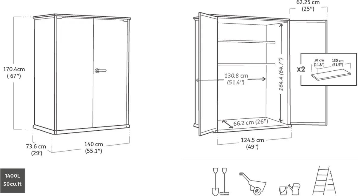 Signature 1400L Gartenschrank - 140x73.6x170.4cm - Walnuss