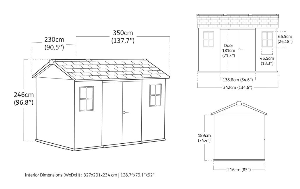 Newton Plus 11x7.5 Gartenhaus - 350x230x246cm - Grau