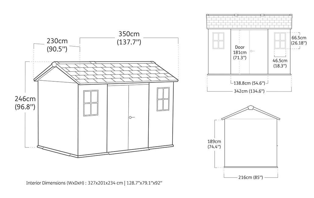 Newton Plus 7.5x11 Gartenhaus - 230x350x246cm - Grau