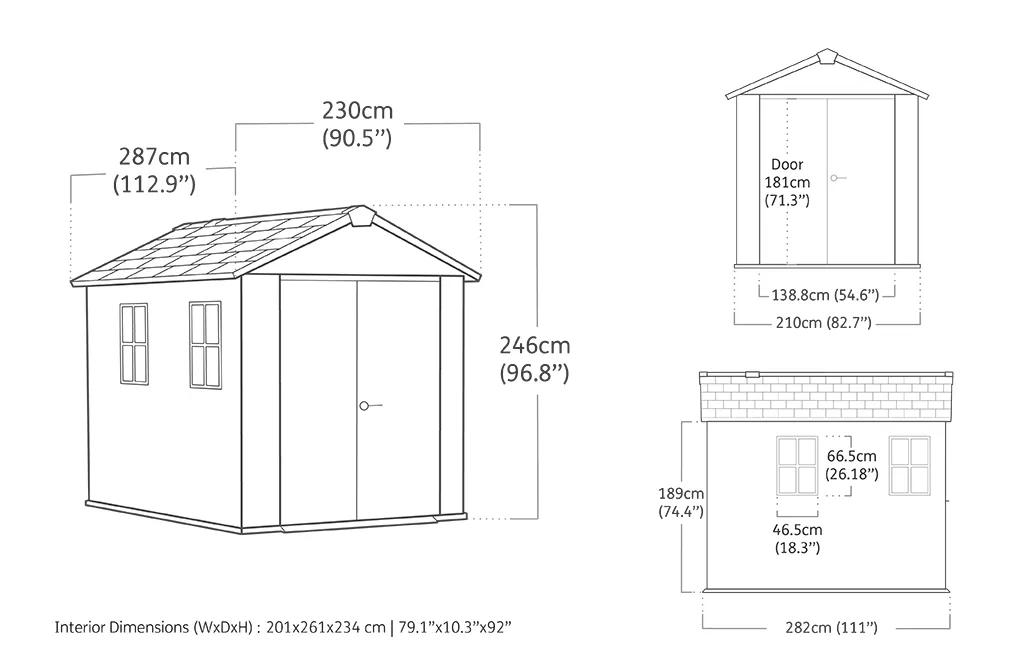 Apex 7.5x9 Gartenhaus - 230x287x246cm - Walnuss