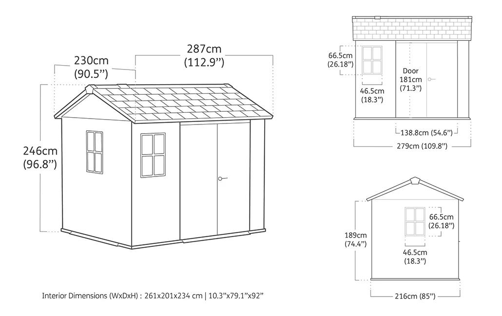 Newton Plus 7.5x9 Gartenhaus - 230x287x246cm - Grau