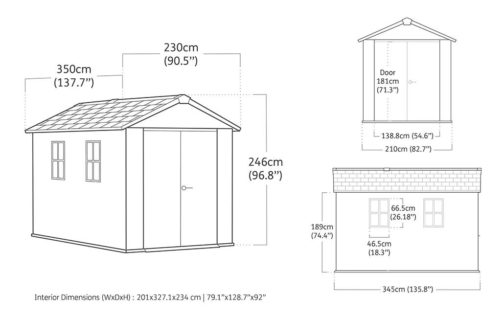 Newton Plus 11x7.5 Gartenhaus - 350x230x246cm - Grau
