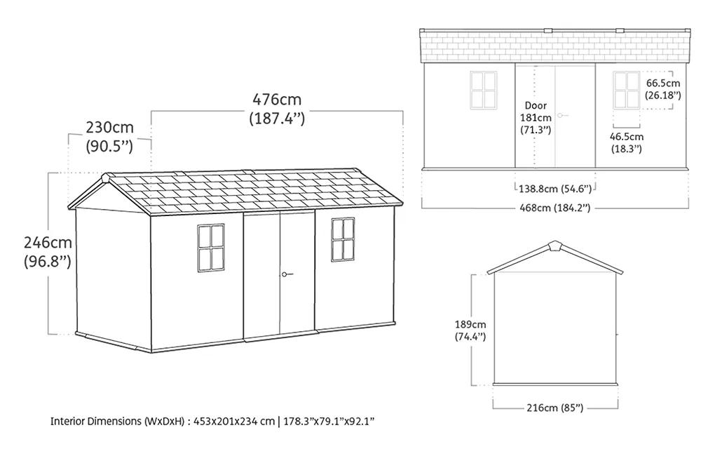 Newton Plus 7.5x15 Gartenhaus - 230x476x246cm - Grau