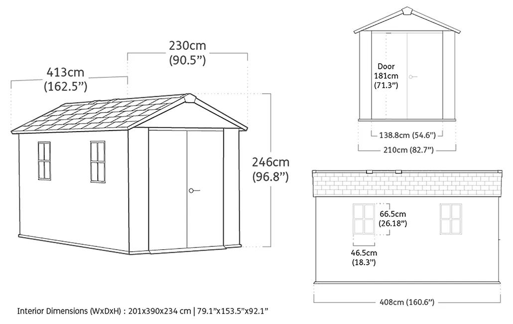 Newton Plus 13x7.5 Gartenhaus - 413x230x246cm