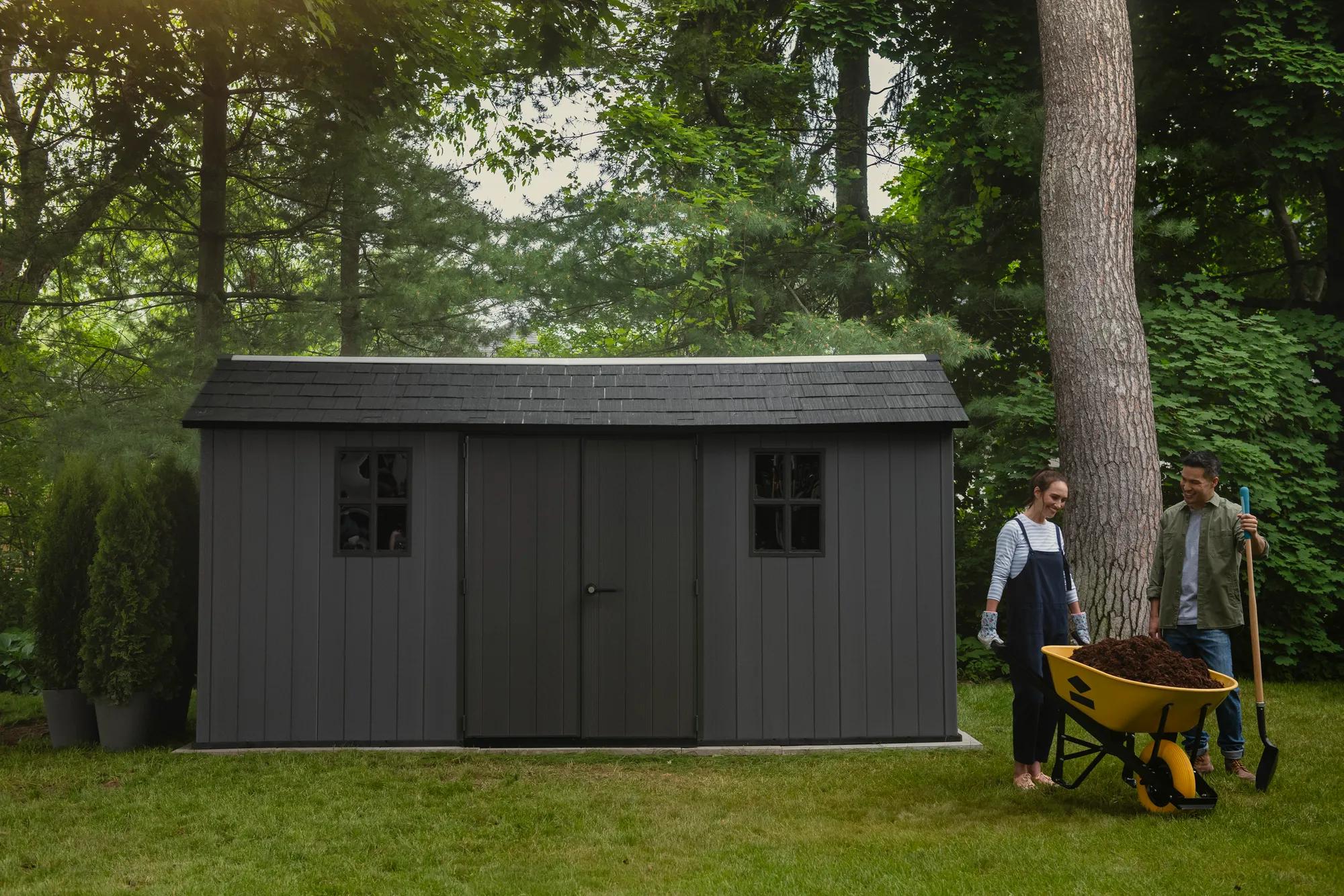 Newton Plus 7.5x15 Gartenhaus - 230x476x246cm - Grau