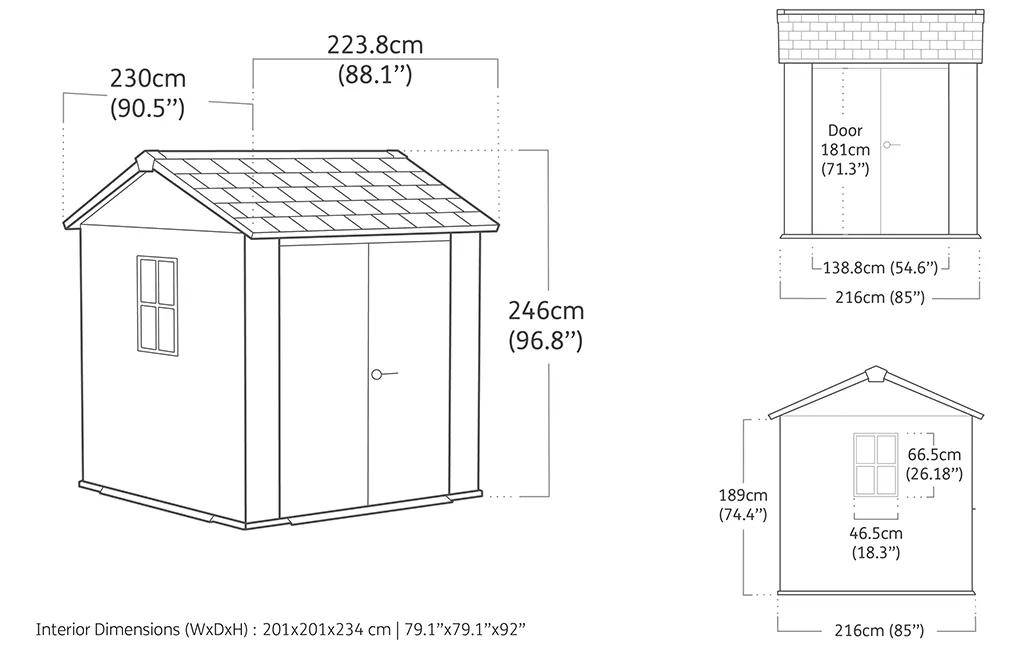 Newton Plus 775 Gartenhaus - 230x223x246cm - Grau