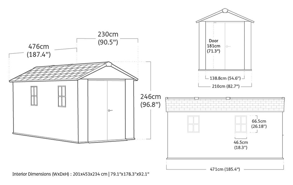 Newton Plus 7.5x15 Gartenhaus - 230x476x246cm - Grau