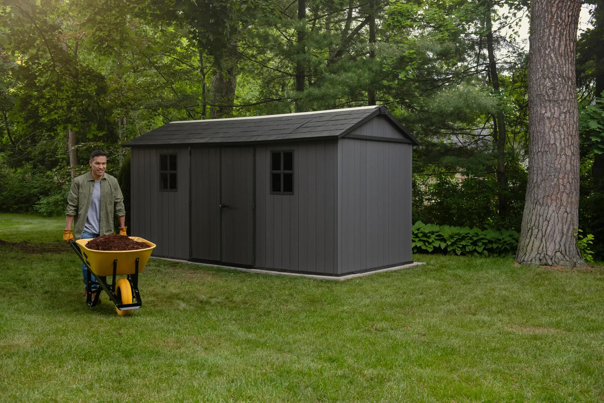 Newton Plus 7.5x15 Gartenhaus - 230x476x246cm - Grau